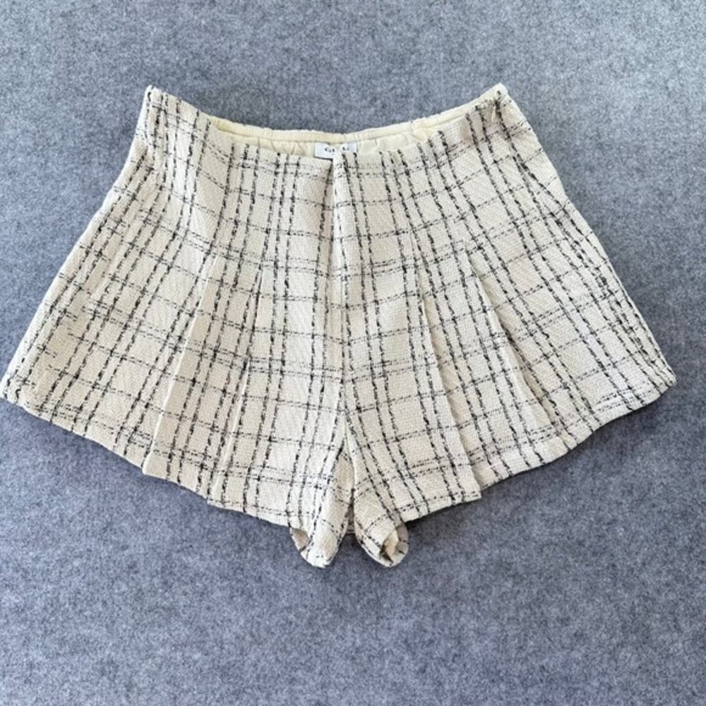 Gilli Women Cream Black Tweed‎ Plaid Pleated Shorts High Waist Plus Size 2X NEW